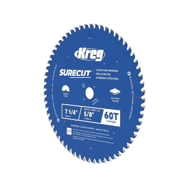 Kreg 7 1/4" SureCut&trade; Ultra Fine Finishing 60-Tooth Saw Blade, , hi-res
