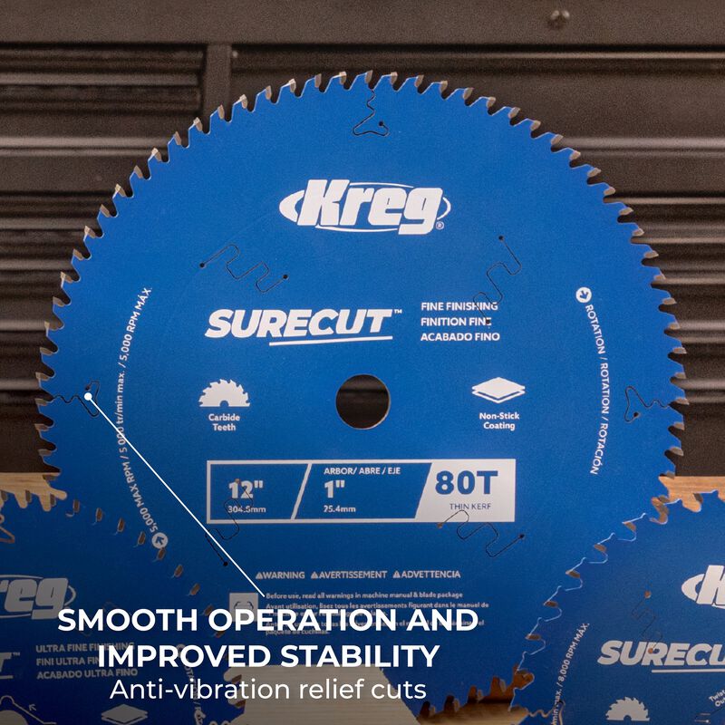 Kreg 12" SureCut™ Fine Finishing 80-Tooth Saw Blade, , hi-res