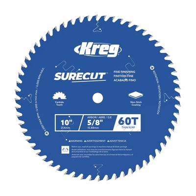 Kreg 10" SureCut™ Fine Finishing 60-Tooth Saw Blade,  Kreg 10" SureCut™ Fine Finishing 60-Tooth Saw Blade
