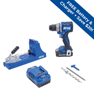 Kreg&reg; Pocket-Hole Jig K4 + 20V Ionic Drive&trade; 1/2" Compact Drill Project Kit