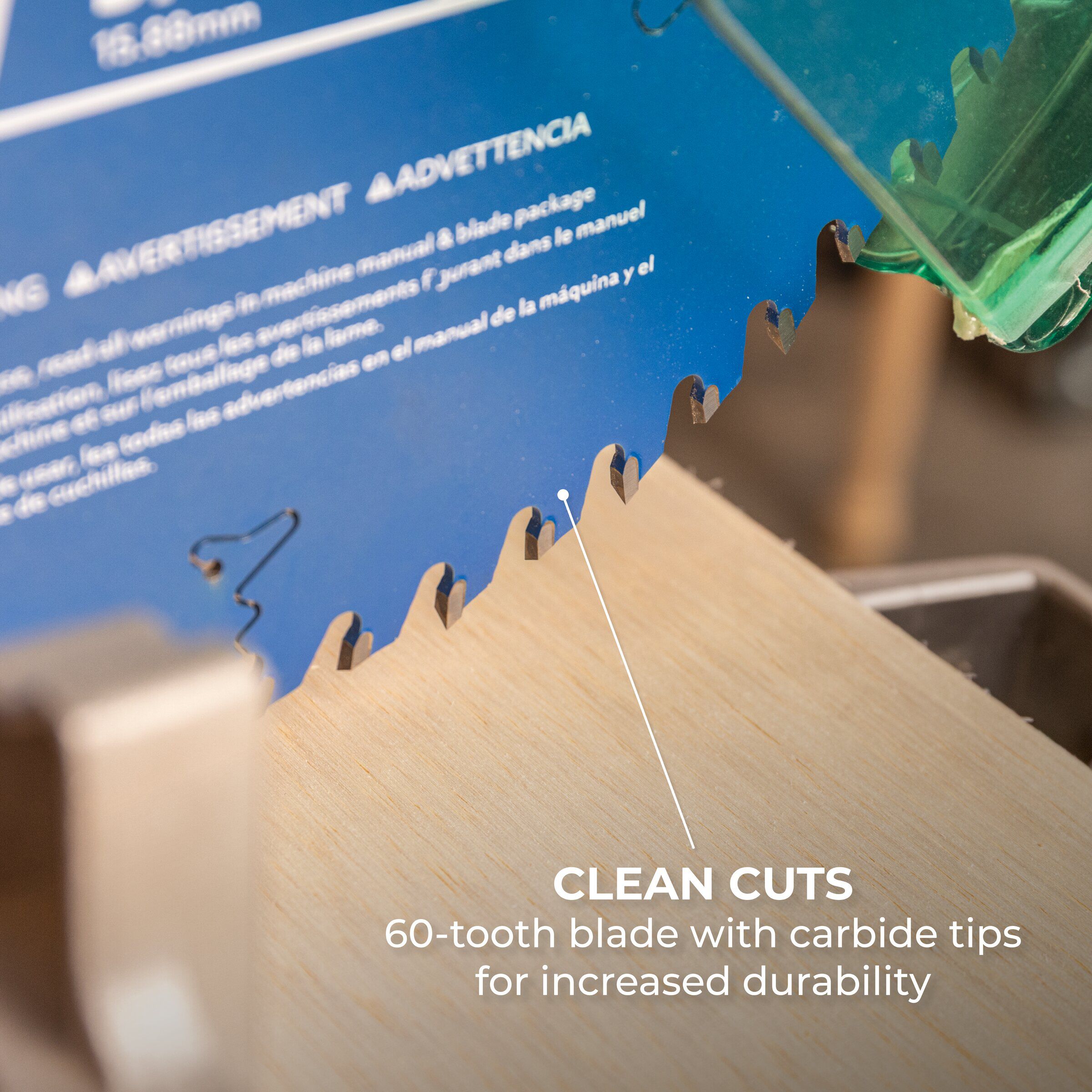 Kreg 10-in. saw blade mounted on a table saw for fine crosscuts