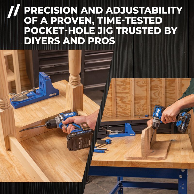 Kreg&reg; Pocket-Hole Jig K4 + 20V Ionic Drive&trade; 1/2" Compact Drill Project Kit, , hi-res