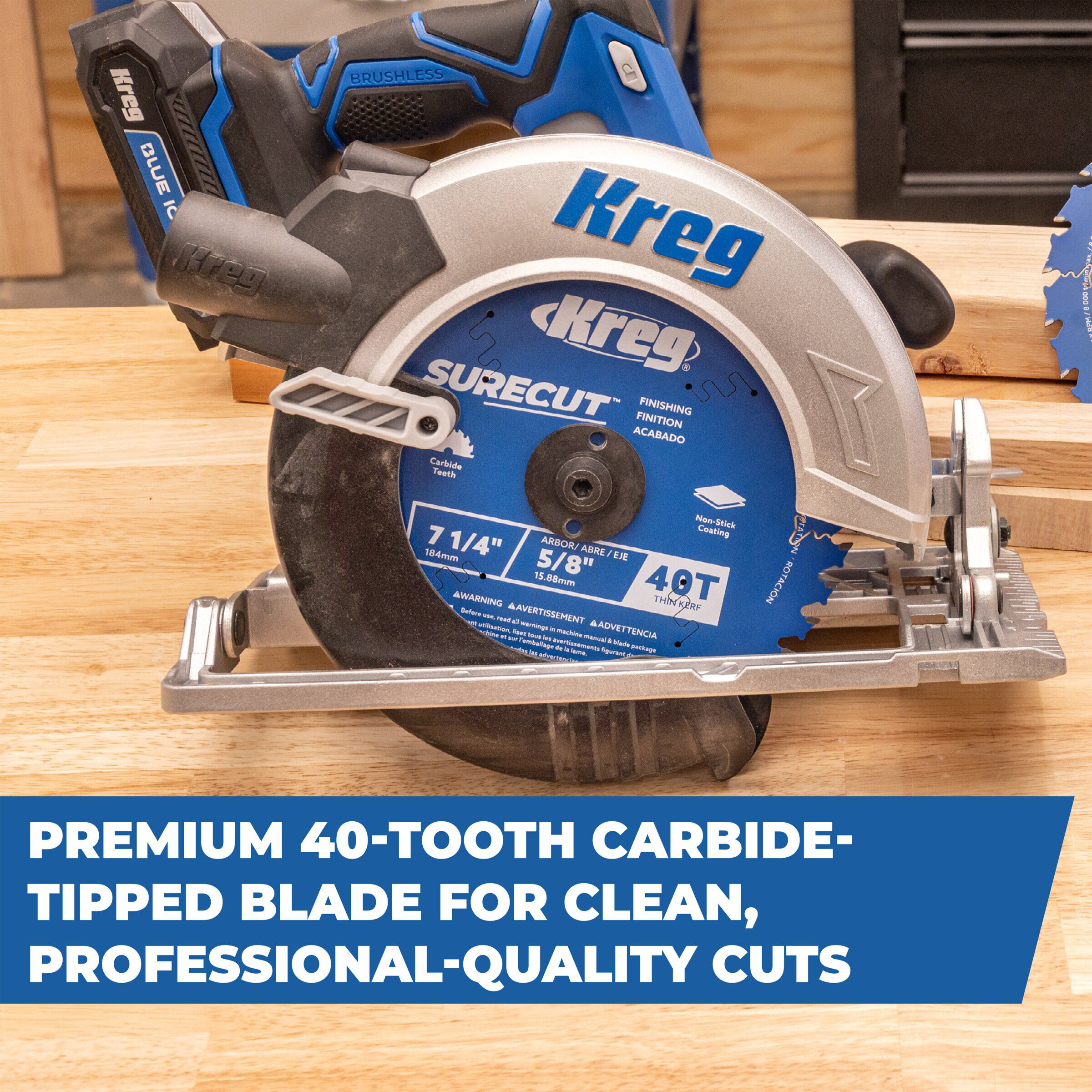 Anti-vibration relief cuts on the Kreg 7-1/4-in. 40-tooth blade