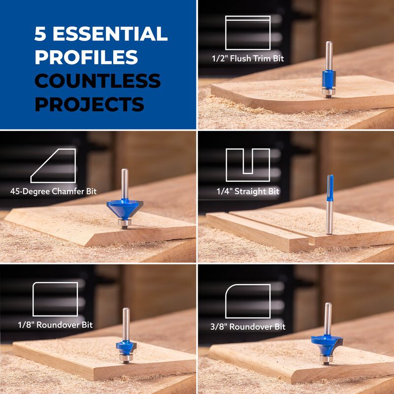 Kreg SureCut Router Bit Set 5Piece  hires
