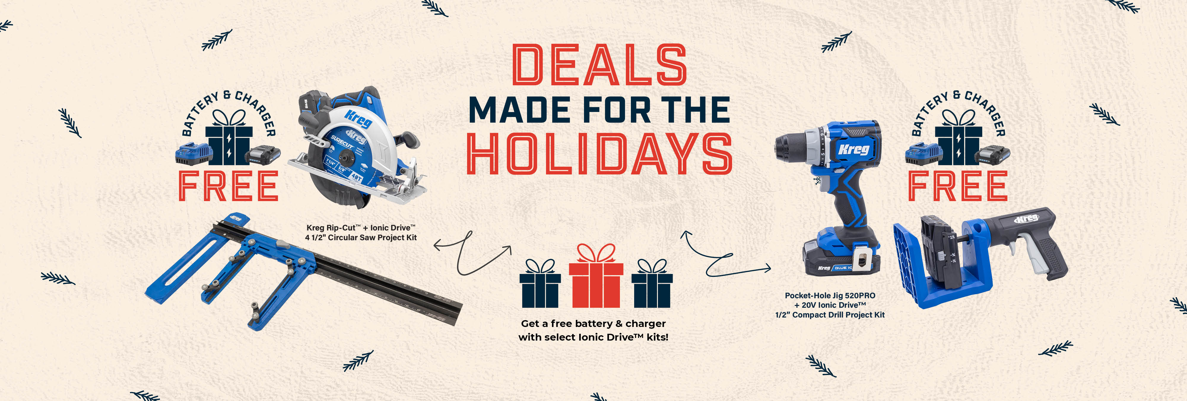 Get a free battery and charger with select Kreg power tool bundles