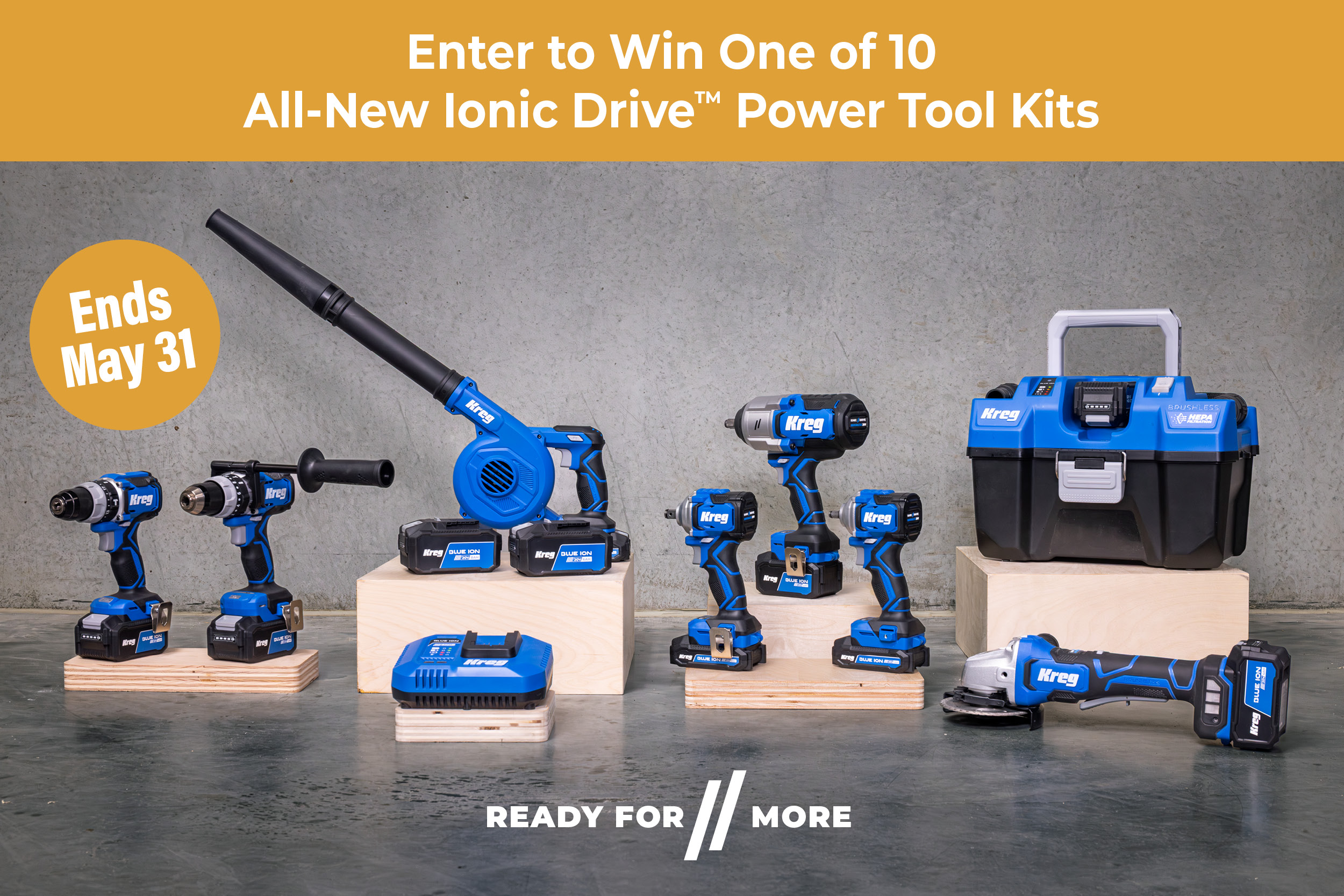 Gallery image of new Kreg Ionic Drive Power Tools to promote a sweepstakes