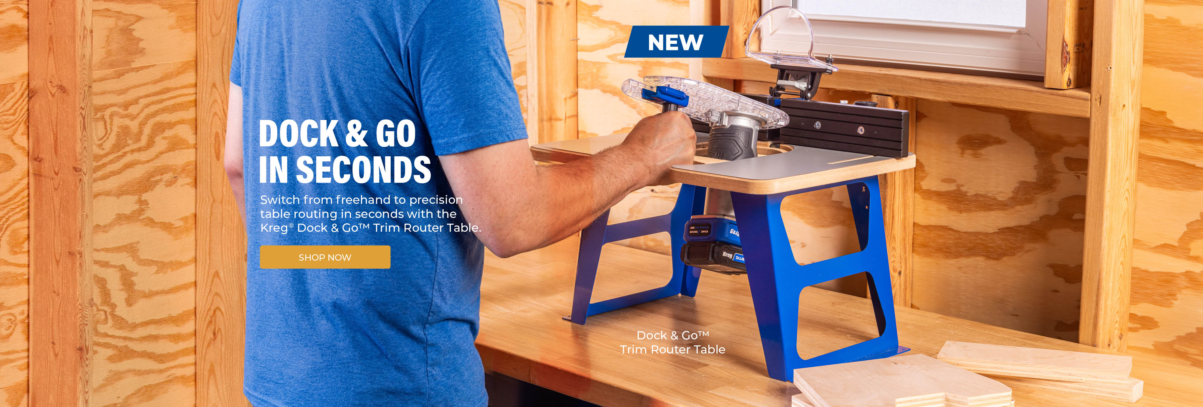 Dock & Go in Seconds. Switch from freehand to precision table routing in seconds with the Kreg&reg; Dock & Go&trade; Trim Router Table.